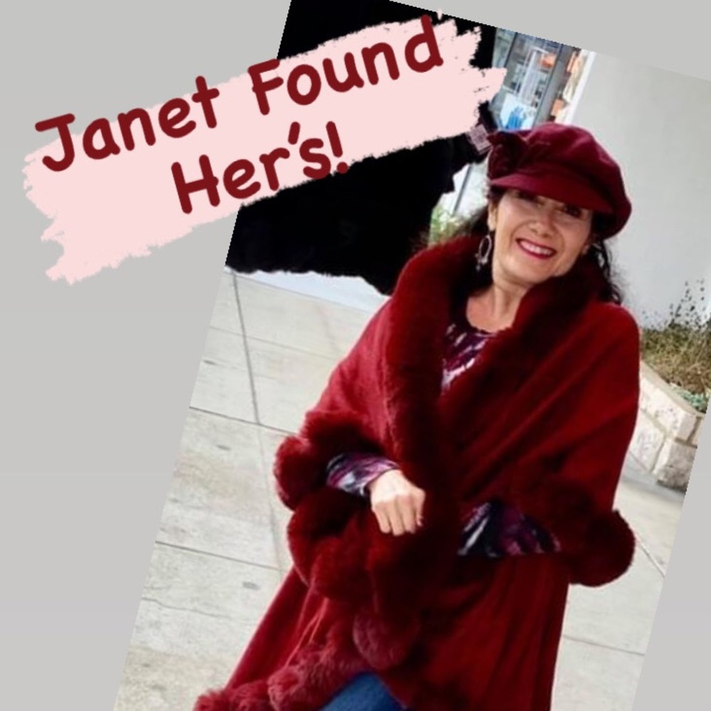Luxury Burgundy Faux Fur Double Layer Cape Coat - Picture 13 of 13